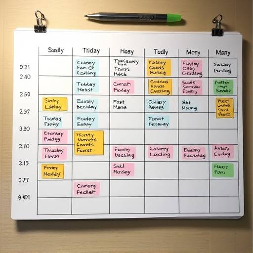 A well-organized daily schedule showing prioritized tasks and time blocks, reflecting effective time management