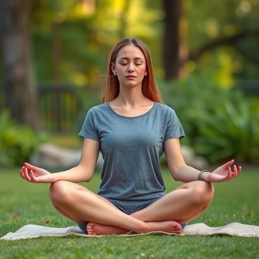 Person meditating outdoors, symbolizing stress relief