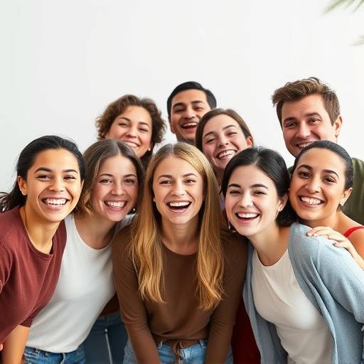 Smiling people in a group, representing happy and supportive relationships